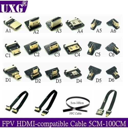 Ribbon Flat FPV HDMI-Compatible Connector Flexible Cable Raspberry Pi 4 Micro HD to HDTV Mini HD Female 90 Degree FFC 20pin