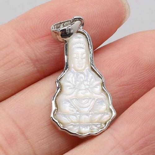 1pcs High Quality Natural Guanyin White Shell Pendant Charm for Earring Necklace Jewelry Making Women Girl Gift Size 15x25mm