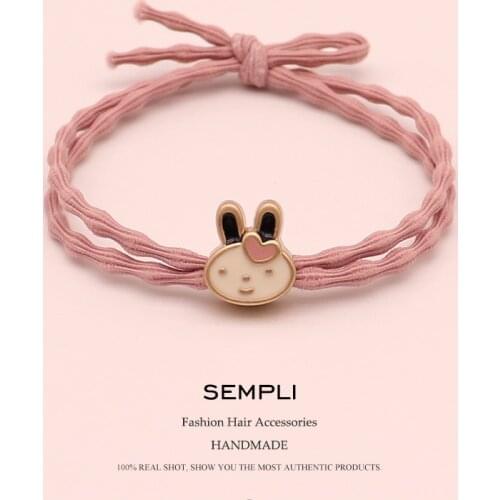 Sempli Cute Dinosaur Rabbit Mouse Horse Cat Chicken Alloy Charm Women Girl Elastic Hair Bands Kid Children Rubber Bands Hair Gum