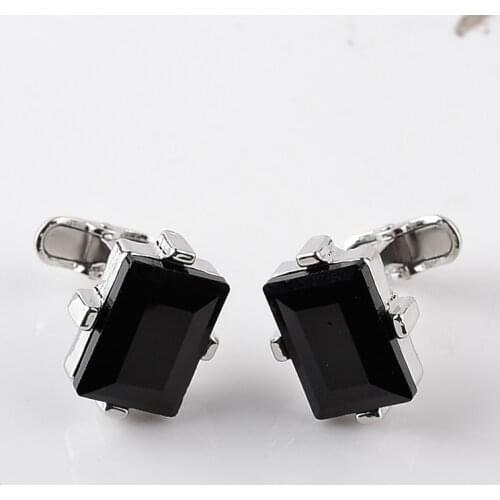 Modern Design Big Black Luxury Crystal Cufflinks Curve Arm Buttons for Men Business Shirt French Cuff Link Wedding Jewelry