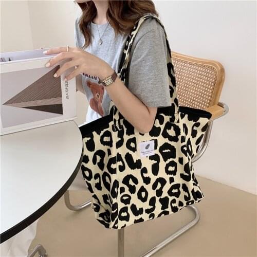 Leopard Print Tote Bag for Women Large Capacity Ladies Canvas Shoulder Shopping Bags Female Student Girls Book Purse Handbags