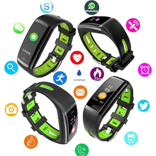 Sweatproof Smart Fitness Wristband Touch Control Bracelet Heart Rate Blood Pressure Calorie Distance Tracker SMS Call Reminder