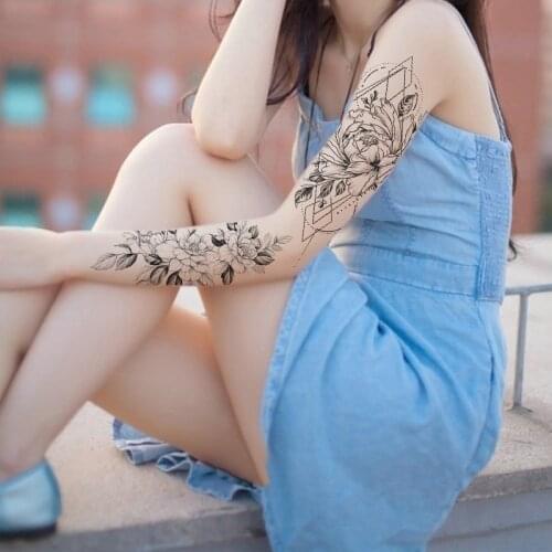 Waterproof Temporary Tattoo Sticker Delicate Half arm Flower Tattoos Black Rose Sexy Fake Tatoo Body Art For Women men