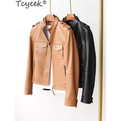 Tcyeek Genuine Leather Jacket Women Autumn 2021 Short Sheepskin Coat Female Biker Womens Jackets Spring Casaco Feminino Gxy49
