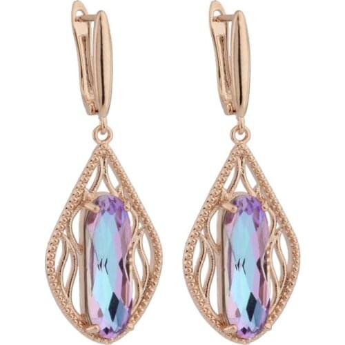 New Trendy Design Hollow Oval Shape Crystal 585 Rose Gold Dangle Earrings For Women Wedding Luxury Jewelry Unusual Earrings