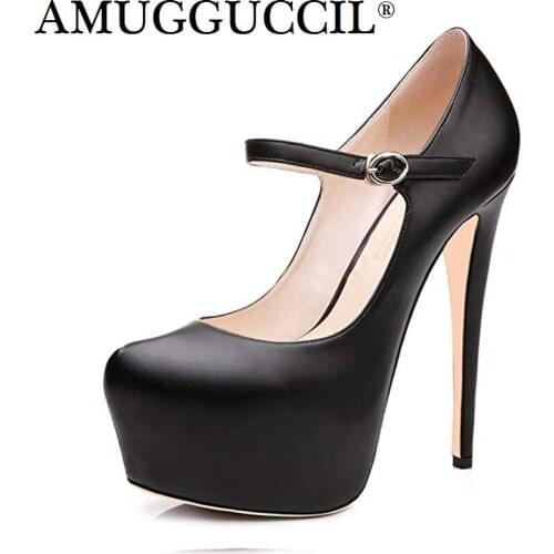 2020 New Plus Big Size 35-52 Black Nude Buckle Fashion Sexy High Heel Platform Party Spring Female Lady Shoes Women Pumps D1228