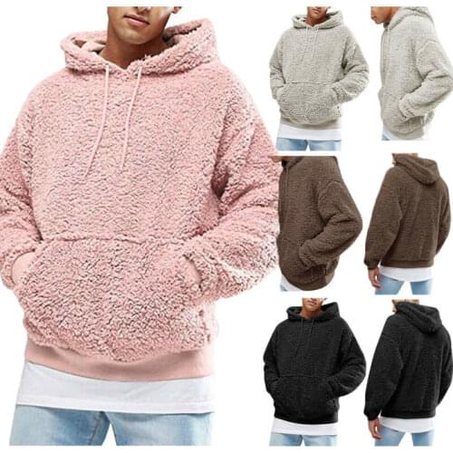 ZOGAA Winter Men Warm Faux Fur Teddy Bear Hoodie Hooded Sweatshirt Tops Pullover Casual Men Hooded Baggy Sweatshirt Coat Outwear