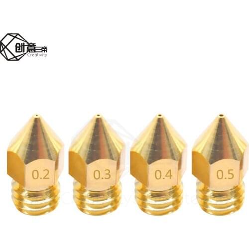 5Pcs 3D Printer Brass Copper Nozzle Mixed Sizes 0.2/0.3/0.4/0.5/0.6/0.8/1.0 Extruder Print Head For 1.75mm / 3.0mm MK8 Makerbot