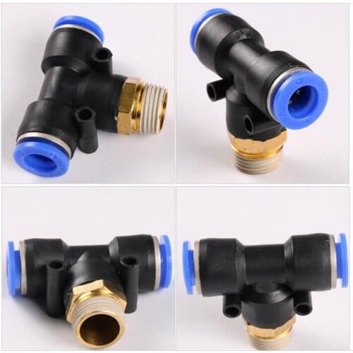 10pcs PB10 Tube O/D 10mm Brass Male Thread Size 1/8" 1/4" 3/8" 1/2" T Style Push In Fittings Pneumatic Quick Connector