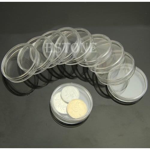 10PCS Applied Round Clear Cases Coin Storage Capsules Holder Round Plastic 37mm