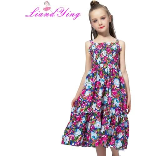 2020 Girls Dresses Summer Cute Baby Girls Floral Long Dress Children Clothes Casual Chiffon Beachwear Maxi Dress Fit 2-12Y