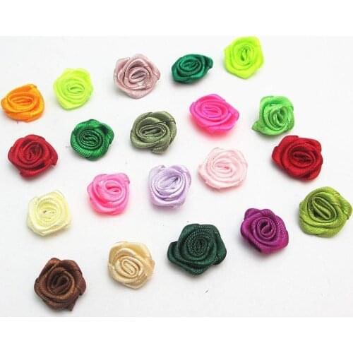 50Pcs/lot Mini Satin Ribbon Rose Flower Rosettes Fabric Bow Appliques For Wedding Decoration Craft Sewing Accessories DIY