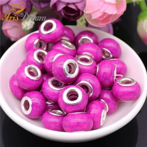 50pcs/Lot Lovely Color Stripe Big Hole Acrylic Murano Spacer Beads for DIY Jewelry Making Bracelets fit Pandora Charm Bracelet