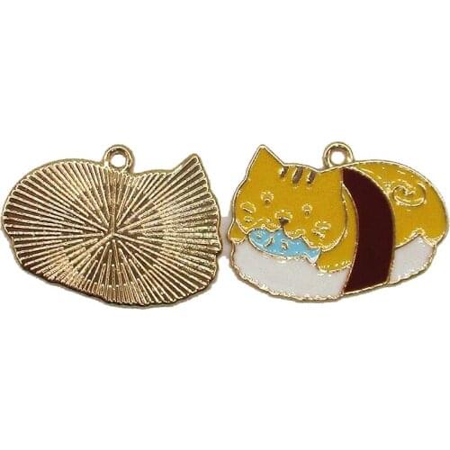 6Pcs 22*30mm Cartoon Cat Fish Sushi Rice Ball Enamel Charms Pendants Cute Japanese Foods Fit Earring Bracelet DIY Jewelry XL590