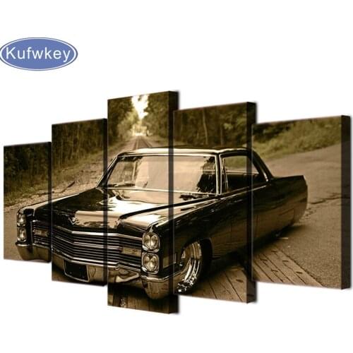 5d diy diamond painting Modern Sports Car Poster Home Decor Wall Art diamond embroidery 5 Pieces Picture old car Canvas Painting