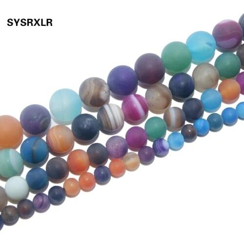 Free Shipping Natural Stone Dull Polish Colorful Stripes Agates Beads For Jewelry Making DIY Bracelet Necklace 4/6/8/10/12 MM