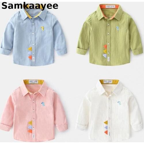 3-9y Children Shirts Spring Autumn Kids Boys Girls Blouses Cotton Long-Sleeved Clothes Turn-Down Collar Casual Tops Clothing Y33