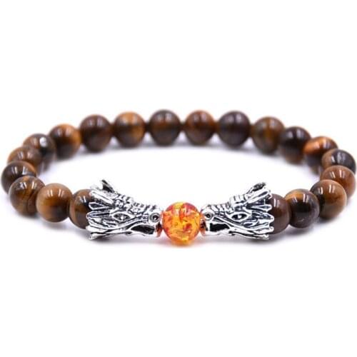 DOKOL Natural Stone Tiger Eye Beaded Bracelet Silver Color Dragon Strand Bracelet Best Friend Bracelets Jewelry DKB0113