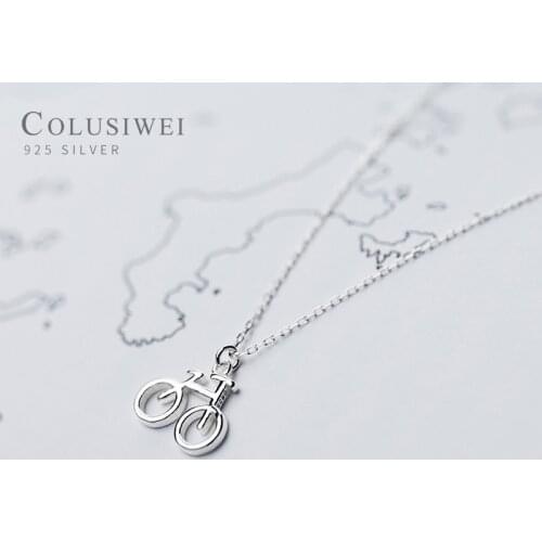 Colusiwei Genuine 925 Sterling Silver Minimalist Geometric Bicycle Pendant Necklace for Women Link Chain Fine Jewelry Girl Gift