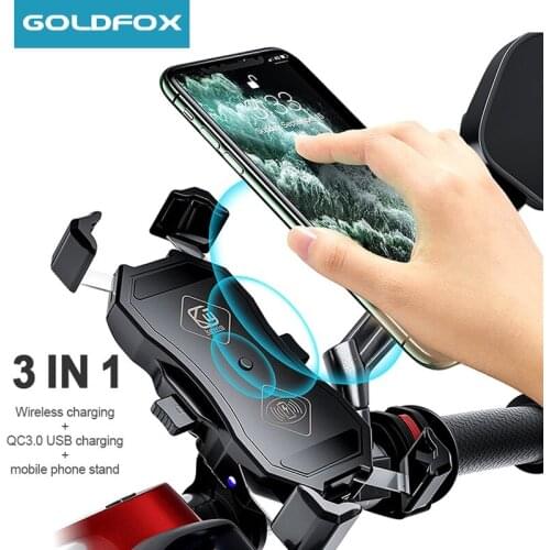 Motorcycle Phone Holder 15W Wireless Charger QC3.0 Fast Charging Phone Stand for iPhone 11 Xiaomi 360 Degree Rotation Bracket