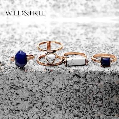 Women 4 PCS Vintage Simulated Stone Finger Ring Set Antique Gold Hollow Out Bohemian Midi Ring Female Jewelry