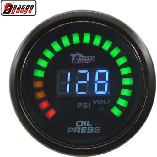 Dragon gauge 52mm Digital Smoked Black Shell Car Oil Pressure Gaug Meter 0-120 Psi And Volt Gauge With Sensor Free shipping