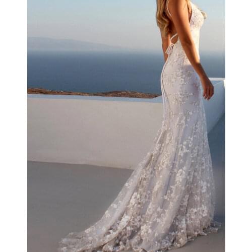 Elegant Lace Wedding dress Sexy Deep-V neck Women Dress Pretty Long Dress High Fashion Women Dress Party Wear Opening Ceremony C
