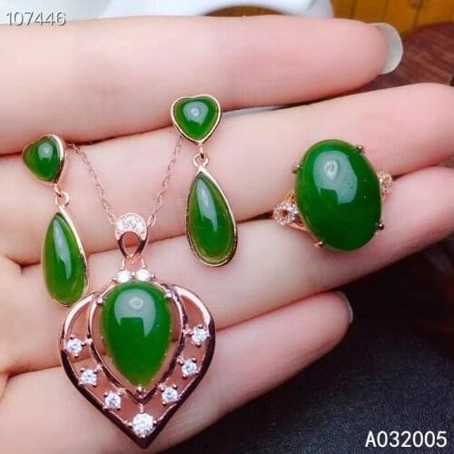 KJJEAXCMY Fine Jewelry 925 sterling silver inlaid natural gemstone Jasper ring pendant earring set popular supports test