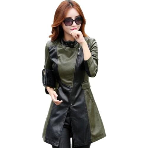 2020 Autumn Leather Jacket Women Winter Plus Size Slim Ladies Faux PU Outerwear Long Women Leather Trench Coat Female 4XL,5XL
