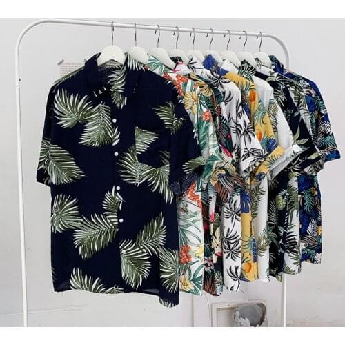 Summer new plus size mens Hong Kong style original tiled swing beach casual couple flower shirt