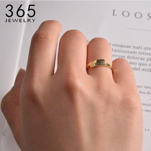 Minimalist Personalized Engrave Name Ring Stainless Steel Customized Adjustable Letter Date Ring For Women Girl Jewelry Gift
