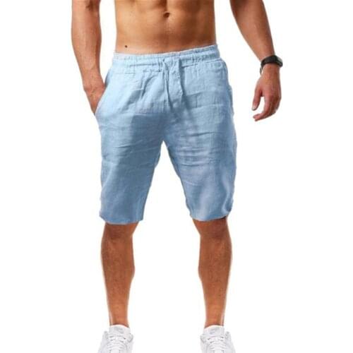 Fashion Summer Mens Linen Solid Color Drawstring Beach Shorts