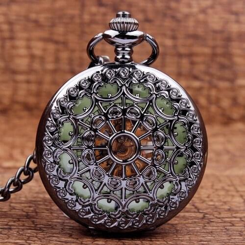 Fashion Unique Flower Openwork Steampunk Stainless Steel Mechanical Pocket Watch Pendant Fob Chain Men Women Watches Gifts