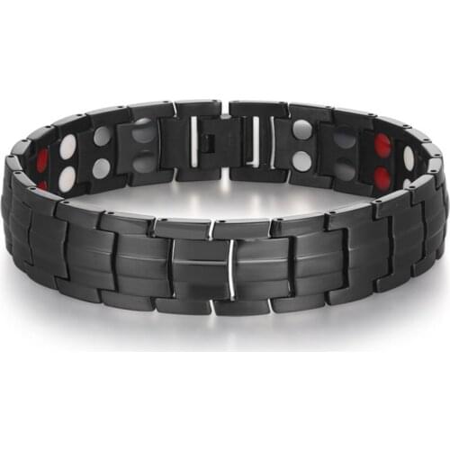 Escalus Mens Black Pure Titanium Magnetic Bracelet For Men 4in1 Magnets Negative Ions Germanium Health Bracelets Jewelry