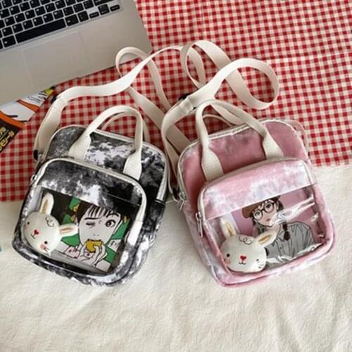 2021 New style shoulder bag Japanese college style student portable marble pattern cartoon color transparent messenger ita bag