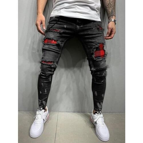Spring And Summer New Hot Sell Fashion Fashion Mens Jeans Pants Shopping Worn Craft Patchwork Torn Mens Tight Foot Pants