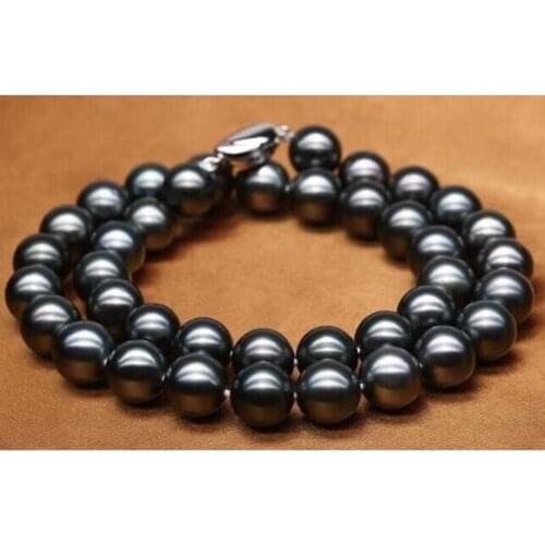 Huge 18"10-11MM NATURAL freshwater GENUINE BLACK ROUND PEARL NECKLACE 925silver