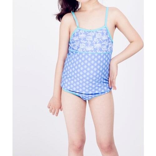 4-13 Years Children girls swimsuit two pieces swimwear for girl blue print striped bathing suit Girls Tankini kids swim wear