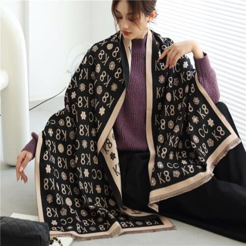 Thick Warm Winter Cashmere Scarf Women Design Letter Print Blanket Shawl Wrap Foulard Female Pashmina Bufanda Soft Echarpe 2021