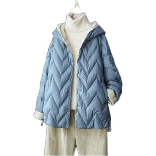 New Winter Womens Down Jackets Hooded Casual Lady White Duck Down Coats Parkas Oversize Pockets Woman Clothes Female Outerwear