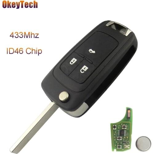 OkeyTech Remote Control 433Mhz ID46 Chip Flip Fold Car Key for Opel Vauxhall Astra J Insignia 2009-2014 Zafira C Mokka 2012-2014