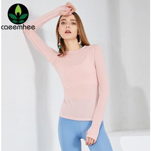 CAEEMHEE Pink Yoga Shirts Women Long Sleeve Crop Top Quick Dry Soft Breathable Fitness Gym Tops Running Workout Sweatshirts