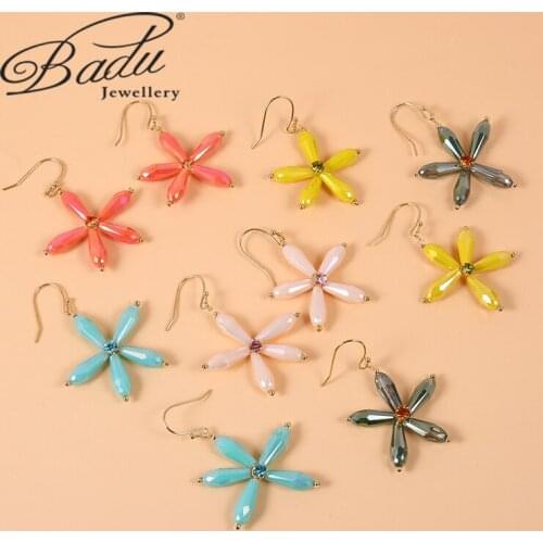Badu Acrylic Flower Earrings Korean Five-Pointed Star Pendant Earrings Zircon Jewelry Shiny Earrings for Girlfriend Cute Gifts