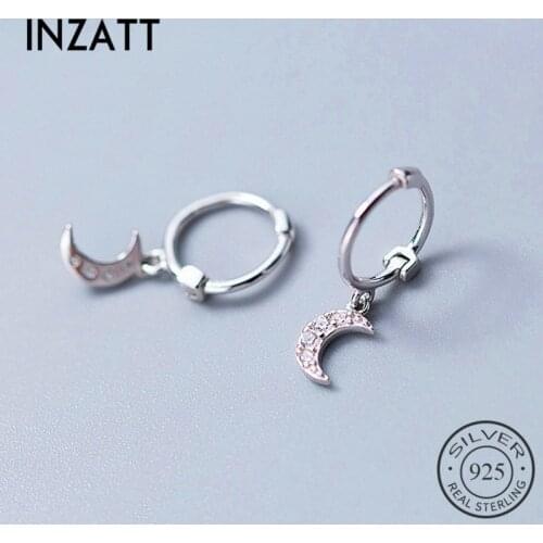 INZATT Real 925 Sterling Silver Zircon Moon Hoop Earrings For Fashion Woman Geometric Earrings 2019 Cute Fine Jewelry Gift