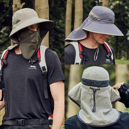 Full waterproof Cut off 98% UV Breathable Cool sun protection Sunscreen Masked Fisherman Outdoors Camping Big brim Fishing hat