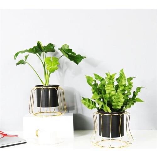 Nordic Flower Pots Cachepot Ceramic Planter Stand Metal Geometric Iron Frame Set Garden Balcony Decor Bonsai Holder Succulent