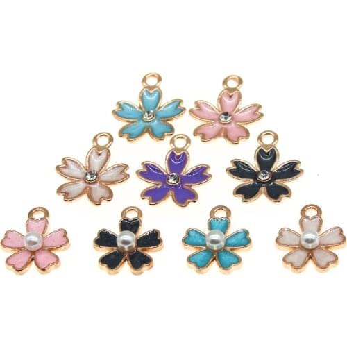 10pcs/set 14*17mm Gold color Alloy Material Crystal Flower Connector Charm For DIY Jewelry Earrings Necklace Accessories