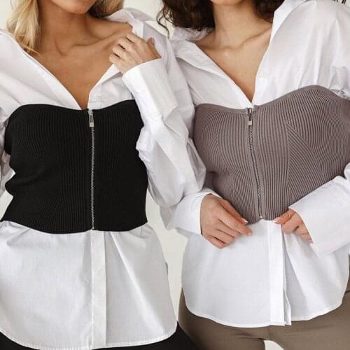 Summer Women Strapless Knitting TubeTop Sexy Sleeveless Slim Crop Top Lady Solid Color Off Shoulder Elastic Zipper Vest