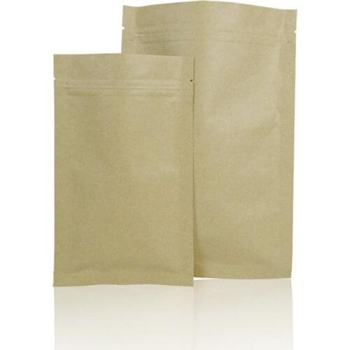 100pcs Kraft Foil Ziplock Bag Brown Paper Aluminum Foil Zipper Packaging Gifts Tea Food Storage Coffee Packing Pouch Resealable