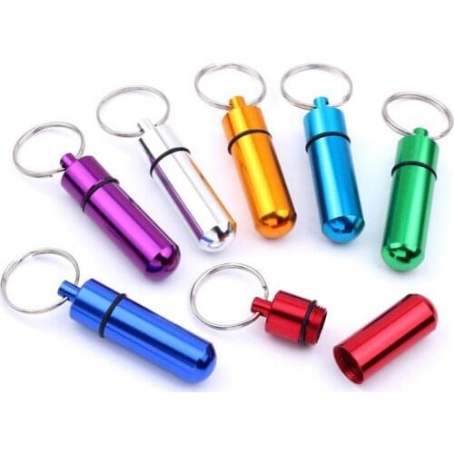 High Quality Portable WaterProof Mini Blue Aluminum Pill Box Container Keychain Tablet Storage Box Bottle Case Holder SN346
